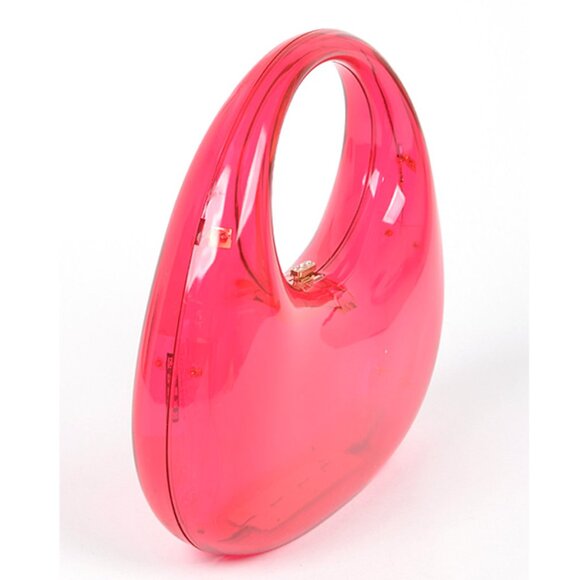 BNWT Brand New Hot Pink Molded Acrylic Top Handle Clutch Bag Crossbody Bag - Picture 2 of 6